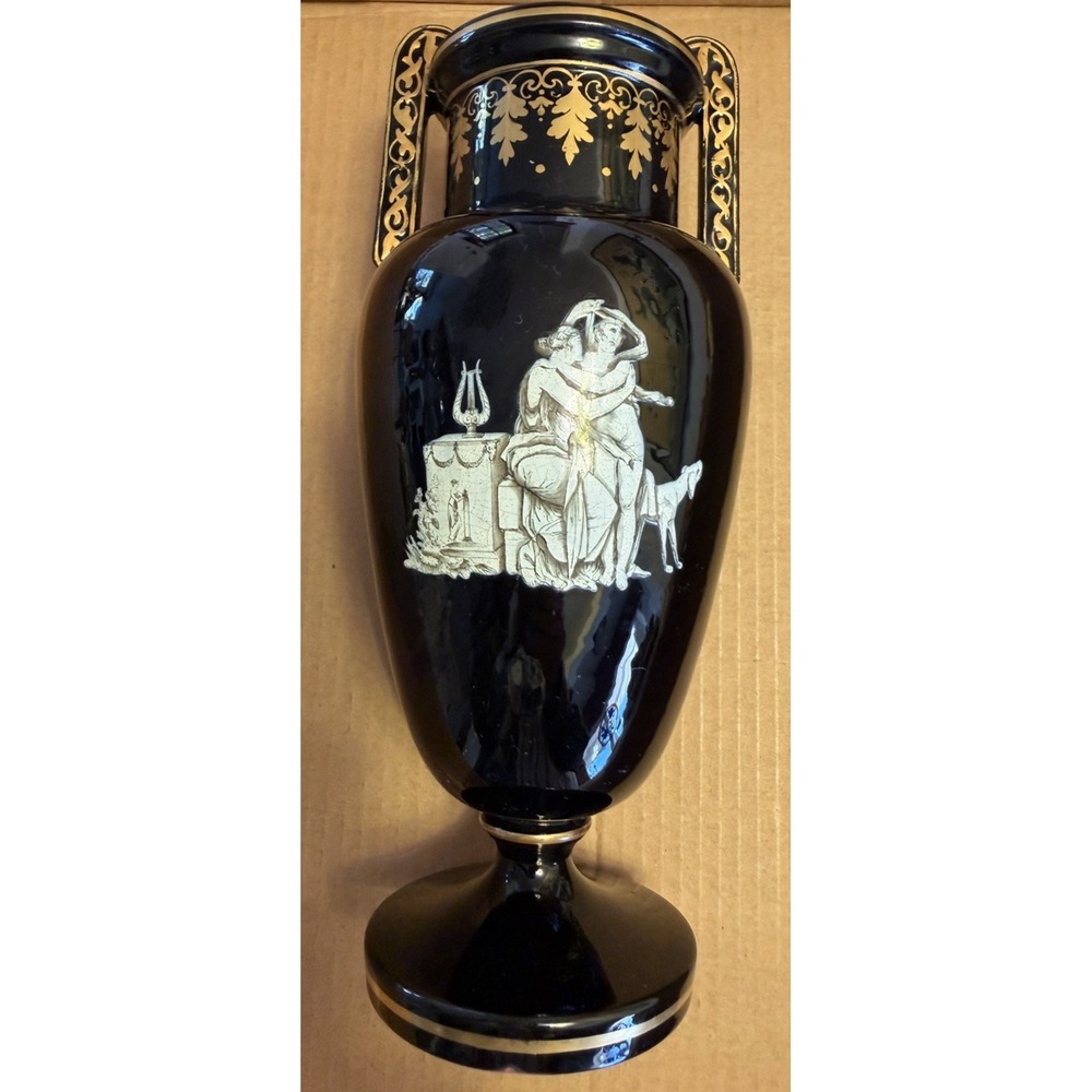 ANTIQUE George Jones 19th Century Pate Sur Pate Bottle Vase URN 10" BLACK Museum